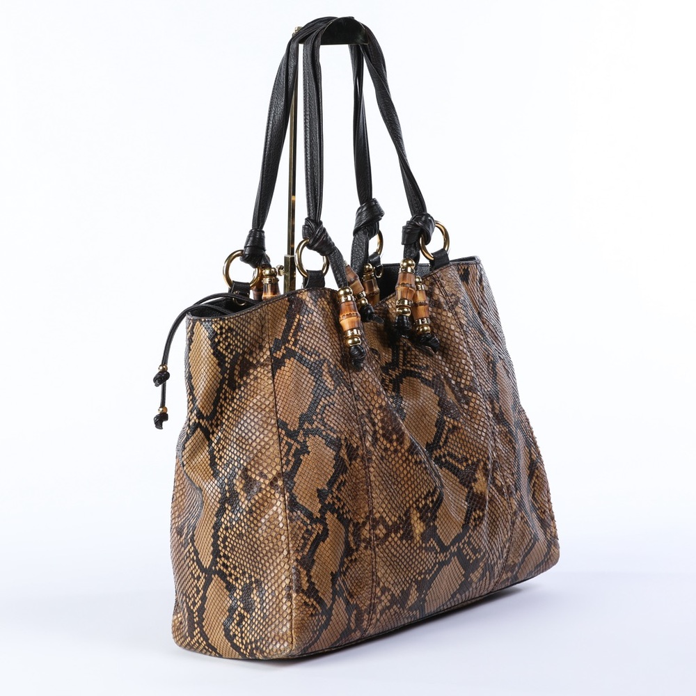 Gucci Genuine Python Extra Large Tote With Bamboo… - image 3